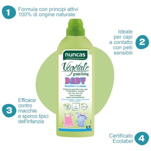 Nuncas Vegetale Baby 750ml Detergente Specifico Indumenti Bambini e Neonati Ipoallergenico
