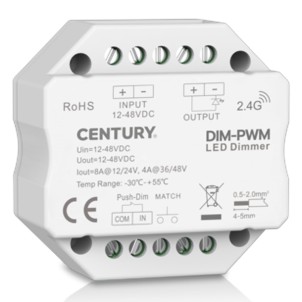 Century DIM-PWM Dimmer Single Color per Striscia Led 24V Push-Dim Abbinabile al Telecomando CTLRF