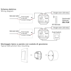 Century DIM-PWM Dimmer Single Color per Striscia Led 24V Push-Dim Abbinabile al Telecomando CTLRF