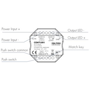 Century DIM-PWM Dimmer Single Color per Striscia Led 24V Push-Dim Abbinabile al Telecomando CTLRF