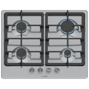 Bosch PGP6B5K90 Inox Piano Cottura Gas 60cm Comandi Frontali Sicurezza Fuochi Griglie Ghisa Serie4