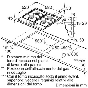 Bosch PGP6B5K90 Inox Piano Cottura Gas 60cm Comandi Frontali Sicurezza Fuochi Griglie Ghisa Serie4
