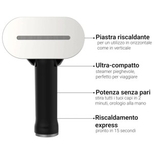 SteamOne James 2 Black Steamer Portatile Pieghevole 2000W Vapore 35g/min 80-150ml
