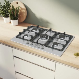 Bosch PGQ7B5K90 Inox Piano Cottura Gas 75cm 5 Fuochi Bruciatore turboWok Griglie Ghisa Serie4