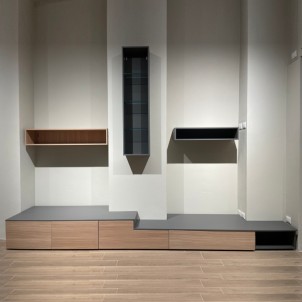 Favero Basi Componibili Cassettoni Ribalta Rovere Miele Pensili Sospesi Rovere Miele Grigio Titanio