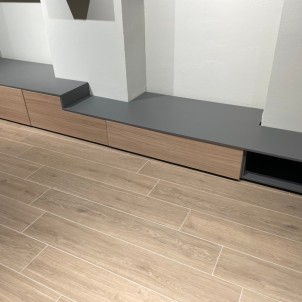 Favero Basi Componibili Cassettoni Ribalta Rovere Miele Pensili Sospesi Rovere Miele Grigio Titanio