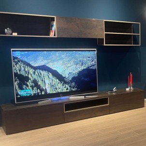 Mobilstella Composizione Living Basi Cassettoni Pensili Rialza Coffe Wood Calce Basalto gabbiaMobile Champagne L270