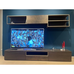 Mobilstella Composizione Living Basi Cassettoni Pensili Rialza Coffe Wood Calce Basalto gabbiaMobile Champagne L270