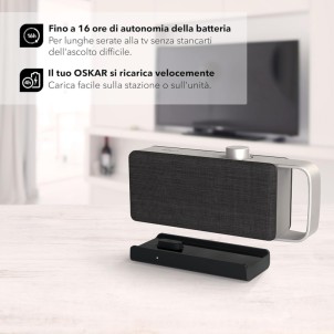 Faller Oskar Grey Amplificatore Vocale per TV Ingressi Ottico Line Uscita Cuffia Ricaricabile