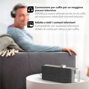 Faller Oskar Grey Amplificatore Vocale per TV Ingressi Ottico Line Uscita Cuffia Ricaricabile