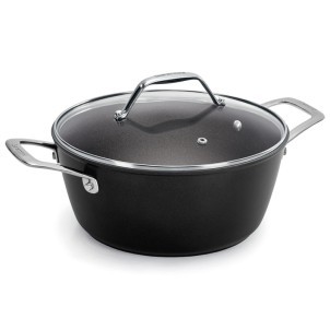 Barazzoni Black Titan Pro Casseruola 20cm 2,4L Alluminio Rivestitimento Antiaderente 5 Strati Coperchio Gas Elettrico Induzione