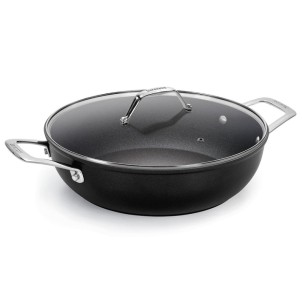 Barazzoni Black Titan Pro Tegame 32cm 5,8L Alluminio Rivestitimento Antiaderente 5 Strati Coperchio Gas Elettrico Induzione