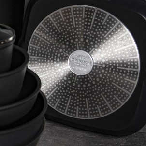 Barazzoni Black Titan Pro Tegame 32cm 5,8L Alluminio Rivestitimento Antiaderente 5 Strati Coperchio Gas Elettrico Induzione