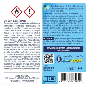 Nuncas Sportswear Antiodore Scarpe e Accessori 150ml Deodorante Igienizzante
