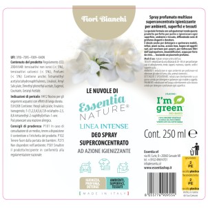 Essentia Le Nuvole Intense Fiori Bianchi 250ml Spray Igienizza Profuma Deterge Ambienti Superfici Tessuti
