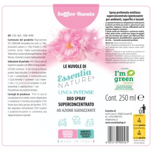 Essentia Le Nuvole Intense Soffice Bucato 250ml Spray Igienizza Profuma Deterge Ambienti Superfici Tessuti