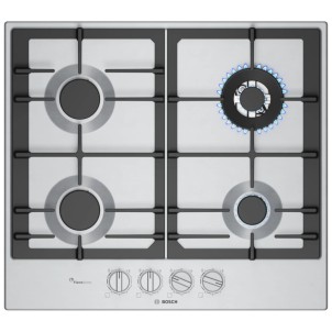 Bosch PCH6A5I90 Inox Piano Cottura Gas 60cm FlameSelect Bruciatore turboWok Manopole Magnetiche Serie6