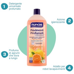 Nuncas Pavimenti Profumati Agrumi 1L Detergente Neutro Azione Igienizzante
