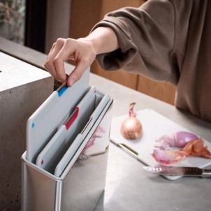 Joseph Joseph Folio Steel 4pz Light Stone Set di 4 Taglieri con Custodia in Acciaio