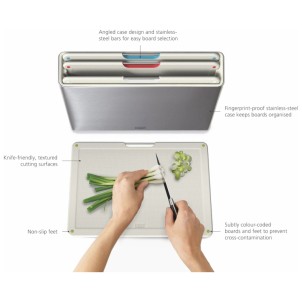 Joseph Joseph Folio Steel 4pz Light Stone Set di 4 Taglieri con Custodia in Acciaio