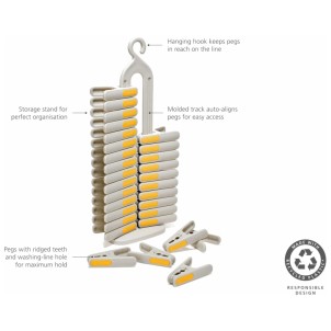 Joseph Joseph PegStore Set di 30 Mollette per Bucato con Supporto Dotato di Gancio