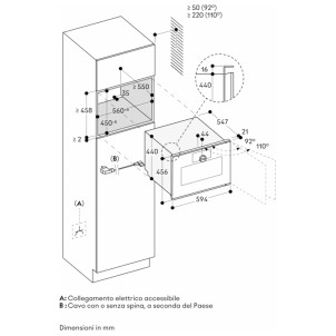 Gaggenau GS251100 Onyx Cerniera SX Forno CombiVapore 45cm Grill Vetroceramica Serbatoio Acqua per Carico e Scarico Minimalistic