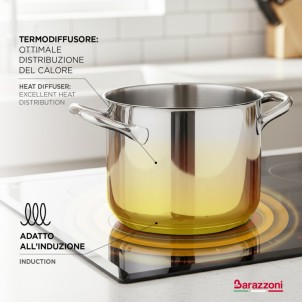 Barazzoni Chef Line Casseruola Manico Lungo 14cm 1,1L Acciao Inox 18/10 Fondo Triplen Plus per Gas Elettrico Induzione