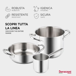 Barazzoni Chef Line Casseruola Manico Lungo 14cm 1,1L Acciao Inox 18/10 Fondo Triplen Plus per Gas Elettrico Induzione