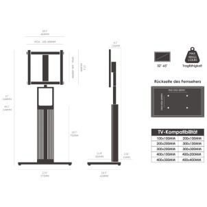 Fitueyes Zen FT65 Black Supporto da Terra per TV 32"-65" Max 40Kg Vesa 100x100-400x400