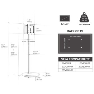 Fitueyes Master V2 FT48 Black Supporto da Terra con Ruote per TV 24"-48" Max 20Kg Vesa 75x75-200x200