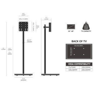Fitueyes Master V2 PRO FT48 Black Walnut Supporto da Terra con Ruote per TV 24"-48" Max 20Kg Vesa 75x75-200x200 Rotazione 90°