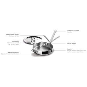 Joseph Joseph Space Steel Padella 28 cm Inox Manico Pieghevole Coperchio x Gas Elettrico Induzione Forno