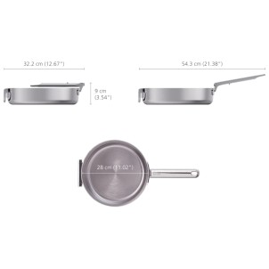 Joseph Joseph Space Steel Padella 28 cm Inox Manico Pieghevole Coperchio x Gas Elettrico Induzione Forno