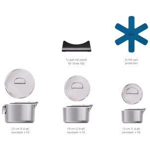 Joseph Joseph Space Steel Set di 3 Pentole 15-19-23 cm Inox Manico Pieghevole Coperchi x Gas Elettrico Induzione Forno