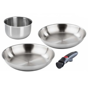 Barazzoni Inox Facile Set 2 Padelle 24-28cm Casseruola 16cm Inox Manico Staccabile Funziona su Gas Elettrico Induzione