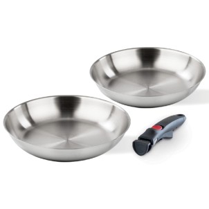 Barazzoni Inox Facile Set 2 Padelle 24-28cm Inox Manico Staccabile Funziona su Gas Elettrico Induzione