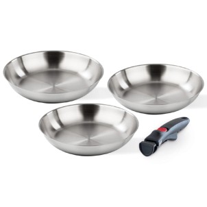 Barazzoni Inox Facile Set 3 Padelle 20-24-28cm Inox Manico Staccabile Funziona su Gas Elettrico Induzione