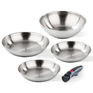 Barazzoni Inox Facile Set 3 Padelle 20-24-28cm Wok 28cm Inox Manico Staccabile Funziona su Gas Elettrico Induzione