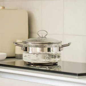 Belissam Casseruola 20cm 2,5L Coperchio Vetro Borosilicato x Gas Elettrico Induzione con Adattatore Optional Forno 200°