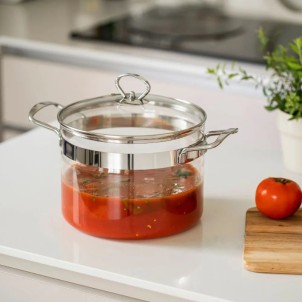 Belissam Pentola 20cm 3,6L Coperchio Vetro Borosilicato x Gas Elettrico Induzione con Adattatore Optional Forno 200°