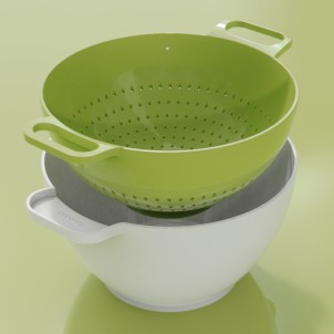 Trebonn Duo Large Rinse&Serve Verde Bianco Set Composto da Colatoio e Ciotola Diametro 24cm