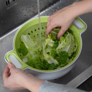 Trebonn Duo Large Rinse&Serve Verde Bianco Set Composto da Colatoio e Ciotola Diametro 24cm