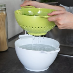 Trebonn Duo Large Rinse&Serve Verde Bianco Set Composto da Colatoio e Ciotola Diametro 24cm
