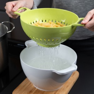 Trebonn Duo Large Rinse&Serve Verde Bianco Set Composto da Colatoio e Ciotola Diametro 24cm