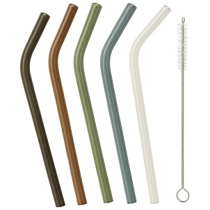 Trebonn SplitGlass Glass Straws Set 5 Cannucce Colorate Vetro Borosilicato 17 cm Spazzolino per la Pulizia