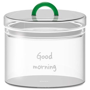 WD Lifestyle WD600 Barattolo 1,4L Good Morning Vetro Borosilicato Manico Verde Tappo Ermetico