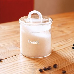 WD Lifestyle WD601B Barattolo Zuccheriera 300ml Sweet Vetro Borosilicato Manico Bianco Tappo Ermetico
