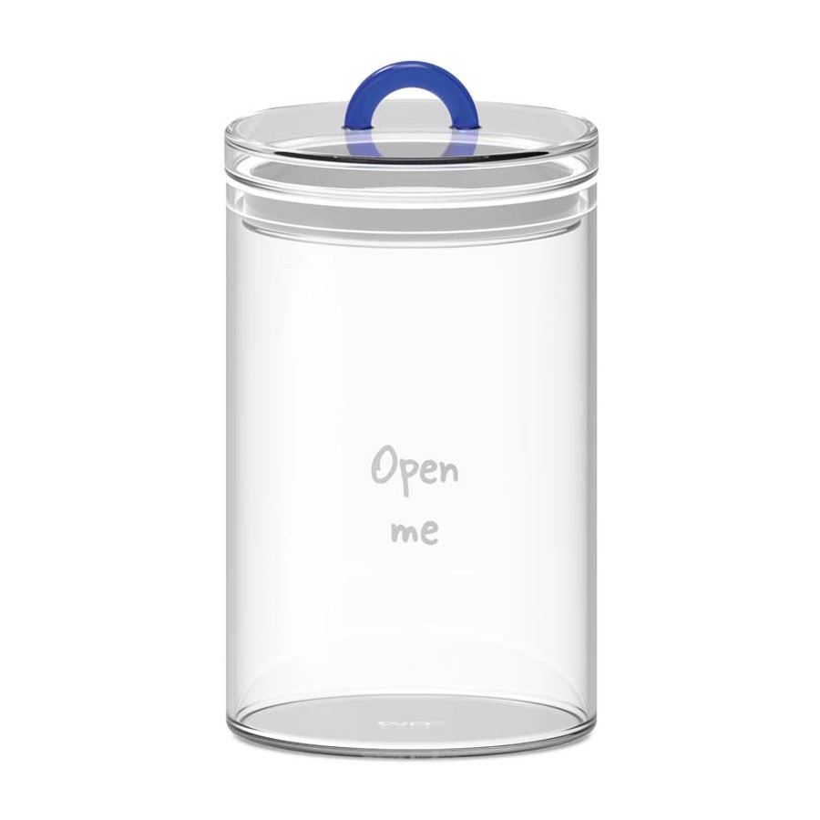 WD Lifestyle WD602 Barattolo 1,5L Open me Vetro Borosilicato Manico Blu Tappo Ermetico