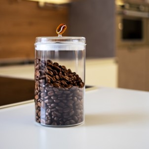 WD Lifestyle WD779CAF Barattolo Caffè 1,2L Vetro Trasparente Coperchio con Decorazione Chicco Caffè in Vetro Soffiato 