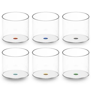 WD Lifestyle WD654 Set 6 Bicchieri 350ml Vetro Borosilicato Base Decoro ad Anello Colorato